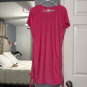 Pink Ruched Short Sleeve Dress